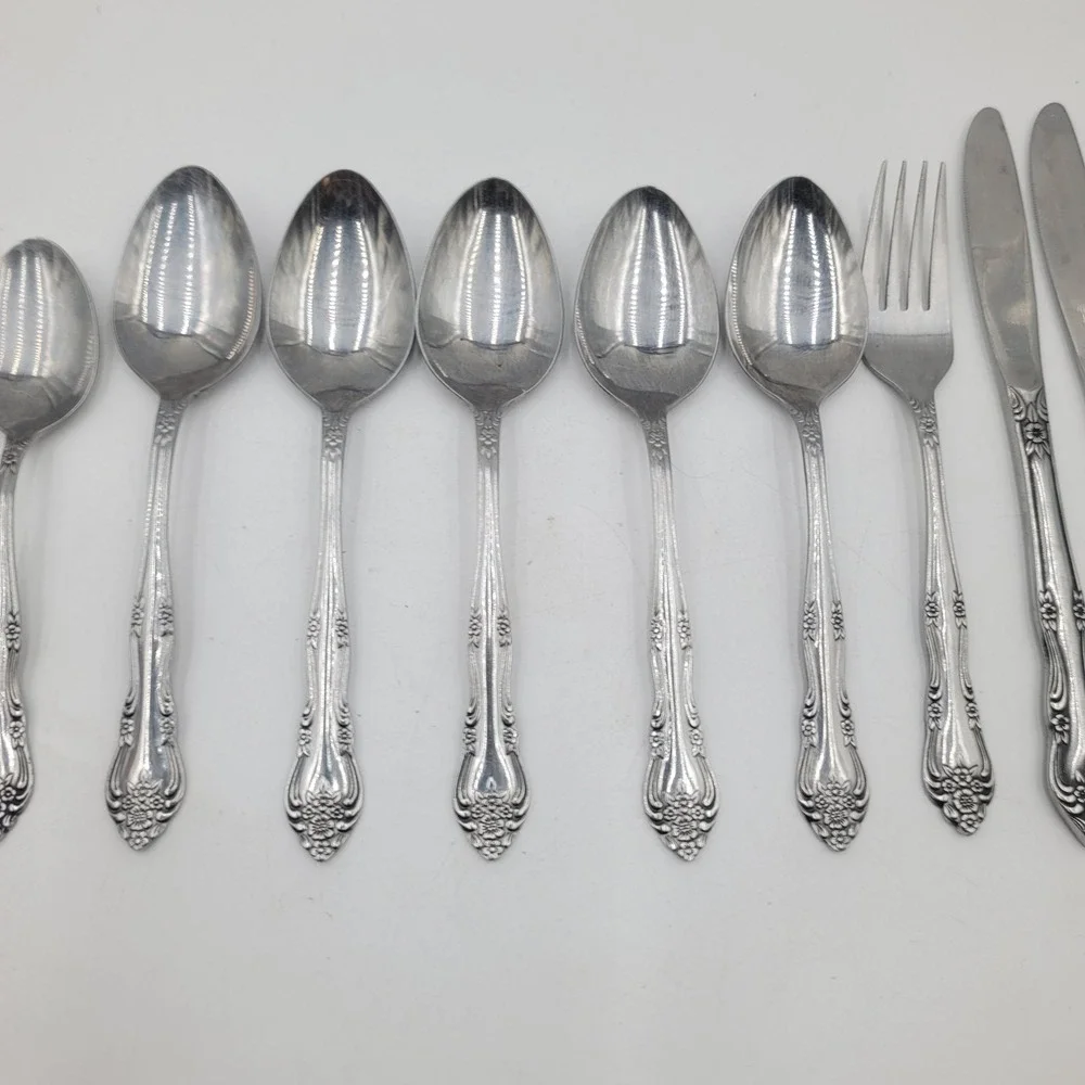 14pc Stanley Roberts Dream Rose Stainless Flatware Set Spoons Fork Knives Korea